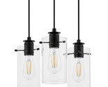 Hampton Bay Regan 3-Light Matte Black Pendant Hanging Light with Clear G... - £52.27 GBP