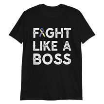 Fight Like a Boss Bladder Cancer Awareness Blue, Yellow, &amp; Purple Ribbon T-Shirt - £15.62 GBP+