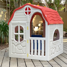 Kids Cottage Playhouse Foldable Portable Plastic Play House Large Interi... - $237.40