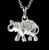Rhinestone Elephant Necklace Vintage With Pierced Earrings Silvertone Set Clear - £14.88 GBP