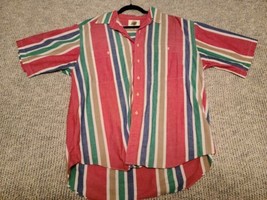 Field Gear L Shirt Button Down Striped Colorblock Short Sleeve Casual 90s VTG - £8.85 GBP