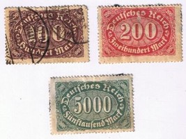 Stamps Germany Deutsches Reich 1920s 3 Values 100, 200. 5000 Marks Used - £1.70 GBP