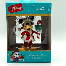 Hallmark Disney Mickey Mouse in Santa Suit w Candy Cane Christmas Tree Ornament - £12.95 GBP