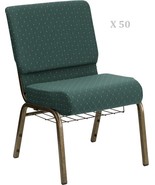 50x Green Dot Pattern 21&#39;&#39; Wide Church Chairs Gold Frame Book Rack 4” Se... - $4,199.89+