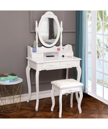 White Dressing Vanity Table and Stool Set Wood Makeup Desk with 4 Drawer... - €136,95 EUR