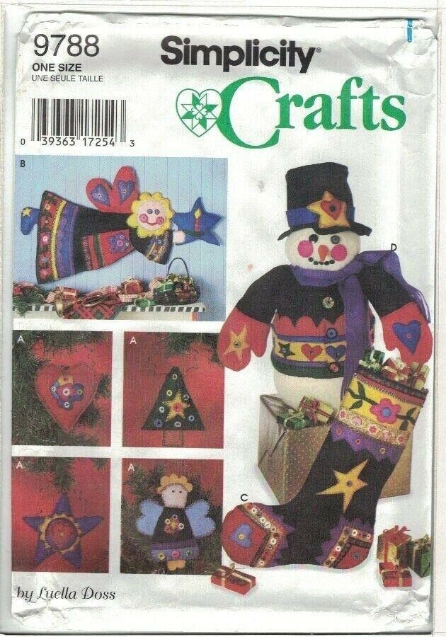 Primary image for Simplicity 9788 Christmas Snowman, Angel, Felt Applique Stocking Decor Pattern