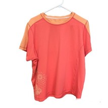 Lands&#39; End Women&#39;s Size Large Two-Tone Orange Color w/Flowers SS Athletic Top - £6.92 GBP