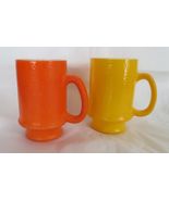 2 Vintage Hazel Atlas Orange Peel Pebble Texture Retro Pedestal Milk Gla... - $18.99