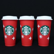 Lot of 3 Starbucks 2022 Red Christmas Cups w/ Lids 25 Years 16oz Plastic Tumbler - £11.02 GBP