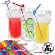 50Pcs Plastic Drink Pouch W/Straws Zipper Bag Food Storage Beverage Drin... - £25.15 GBP