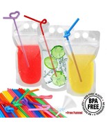 50Pcs Plastic Drink Pouch W/Straws Zipper Bag Food Storage Beverage Drin... - £25.63 GBP