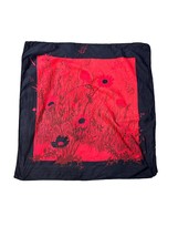 Thai 100% Silk Red Black Floral Scarf 34&quot; Square Flowers Thailand - £11.64 GBP