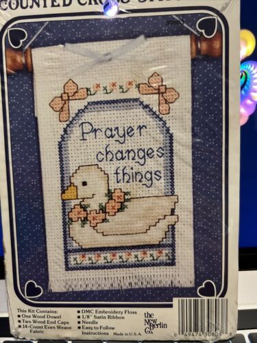 The New Berlin Co 14 Count Cross Stitch ‘Prayer Changes Things’ NEW, Wood Dowel - $14.73