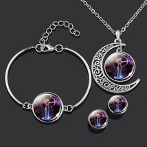 Constellation Jewelry Set 12 Zodiac Signs Glass Cabochon Necklace Bracelet Earri - £18.45 GBP