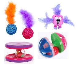 Cat Toys Choose Fun Rainbow Unicorn Wicker Ball Feather Flamingo Spinner... - £7.69 GBP
