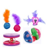 Cat Toys Choose Fun Rainbow Unicorn Wicker Ball Feather Flamingo Spinner Rounds  - $9.79