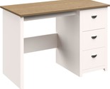 Richly Finished White And Wood 3-Drawer Home Computer Desk. - $237.92