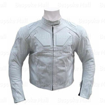 New Man&#39;s Tom Cruise Oblivion White Cowhide Biker Leather Jacket Safety Pads-430 - £143.69 GBP