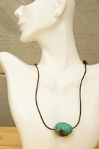 Artisan Crafted Jewelry Turquoise Nugget Necklace on Leather Cord Button... - $24.74