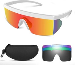 Cycling Glasses with 4 Lenses, UV400 Polarized Sports Sunglasses Shield ... - £15.45 GBP