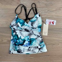 CALIA by Carrie Underwood Women&#39;s Strappy Ruched Tankini Top Ocean Iris XS NWT - £19.01 GBP