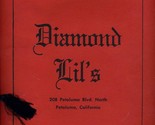 Diamond Lil&#39;s Restaurant Menu with Wine List Petaluma California 1960-70&#39;s - £35.60 GBP