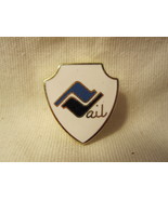 Vintage Vail Ski Resort Shield Shaped Pin: White w/ Blue / Black on Gold - £11.79 GBP