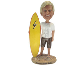 Custom Bobblehead Sexy Male Surfer Wearing T-Shirt And Shorts With Surfing Board - £64.89 GBP