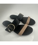 Calvin Klein Women&#39;s Flat Sandal Black &amp; Beige Sz 7M - $19.19 CAD