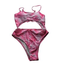 Corset Back String Swimsuit One Piece Hot Pink Open Front Womens Medium - $17.60