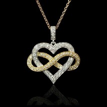 Infinity Heart Pendant 1.25Ct Round Natural Moissanite in 14k Two Tone Gold Over - £66.87 GBP