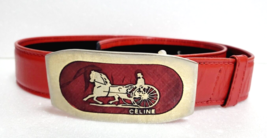 Vintage Authentic CELINE Buckle Belt Red Leather Old Rare - £129.74 GBP