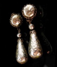 Vintage Miriam Haskell Long Earrings - SIgned silver pearl teardop Dangl... - £177.94 GBP