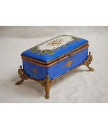 Limoges France Porcelain Trinket Box Rococo Legs Cobalt Blue w Gold Horn... - £185.00 GBP