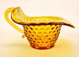 Transparent Yellow Glass Candy Bowl, Hobnail Surface, Ear Handle, Curled Rim - £11.49 GBP