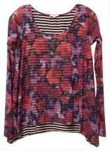 Anthropologie Weston Wear Sheer Floral Stripes Layered Mesh Knit Top Str... - £21.47 GBP