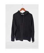 VINCE Sweatshirt Hoody Waffled Cotton Black Drawstring Size Large - $48.05 CAD