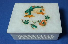 Agra Inlay White Trinket Marble Jewelry Box &quot;Frog Box&quot; India 4&quot;X3&quot;X2&quot; - £130.18 GBP