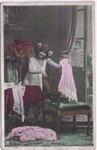 Postcard Lady Getting Dressed In Boudoir Petticoats - $6.92