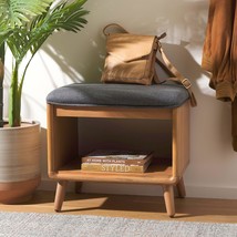 SAFAVIEH Home Collection Solo Dark Grey/Natural Open Shelf Bench with Cushion - $286.99