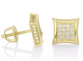 Mens Iced Kite Studs 14k Gold Plated Micro Pave Cz Screw On Earrings Hip Hop - £9.21 GBP
