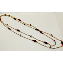 Extra Long Gold Tone Beaded Necklace - 76 Inches - Green Orange Red Pearl - £11.65 GBP