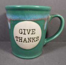 Give Thanks Coffee Tea Mug Boston Warehouse Trading Corp Teal 4&quot; - $9.77