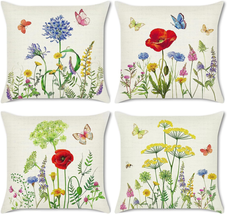 Bonhause Floral Spring Summer Throw Pillow Covers 18X18 Set of 4 Flower Farmhous - $25.47