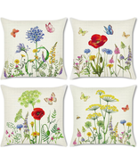 Bonhause Floral Spring Summer Throw Pillow Covers 18X18 Set of 4 Flower ... - £20.29 GBP