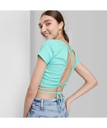 NEW Women&#39;s Short Sleeve Lace-up Back Baby T-Shirt - Wild Fable™ XS - £9.40 GBP
