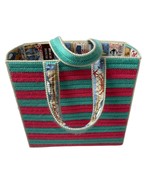 Turquoise &amp; Coral Plastic Canvas Tote Bag - £11.99 GBP