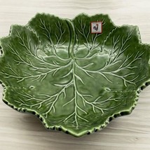 10&quot; Olfaire Majolica Portugal Green Maple Cabbage Leaf Serving Dish Bowl... - $45.53