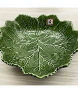 10&quot; Olfaire Majolica Portugal Green Maple Cabbage Leaf Serving Dish Bowl... - $45.53