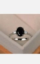 2Ct Oval Schwarz Künstlicher Diamant Solitaire Verlobungsring 14K Weiß Vergoldet - £127.15 GBP